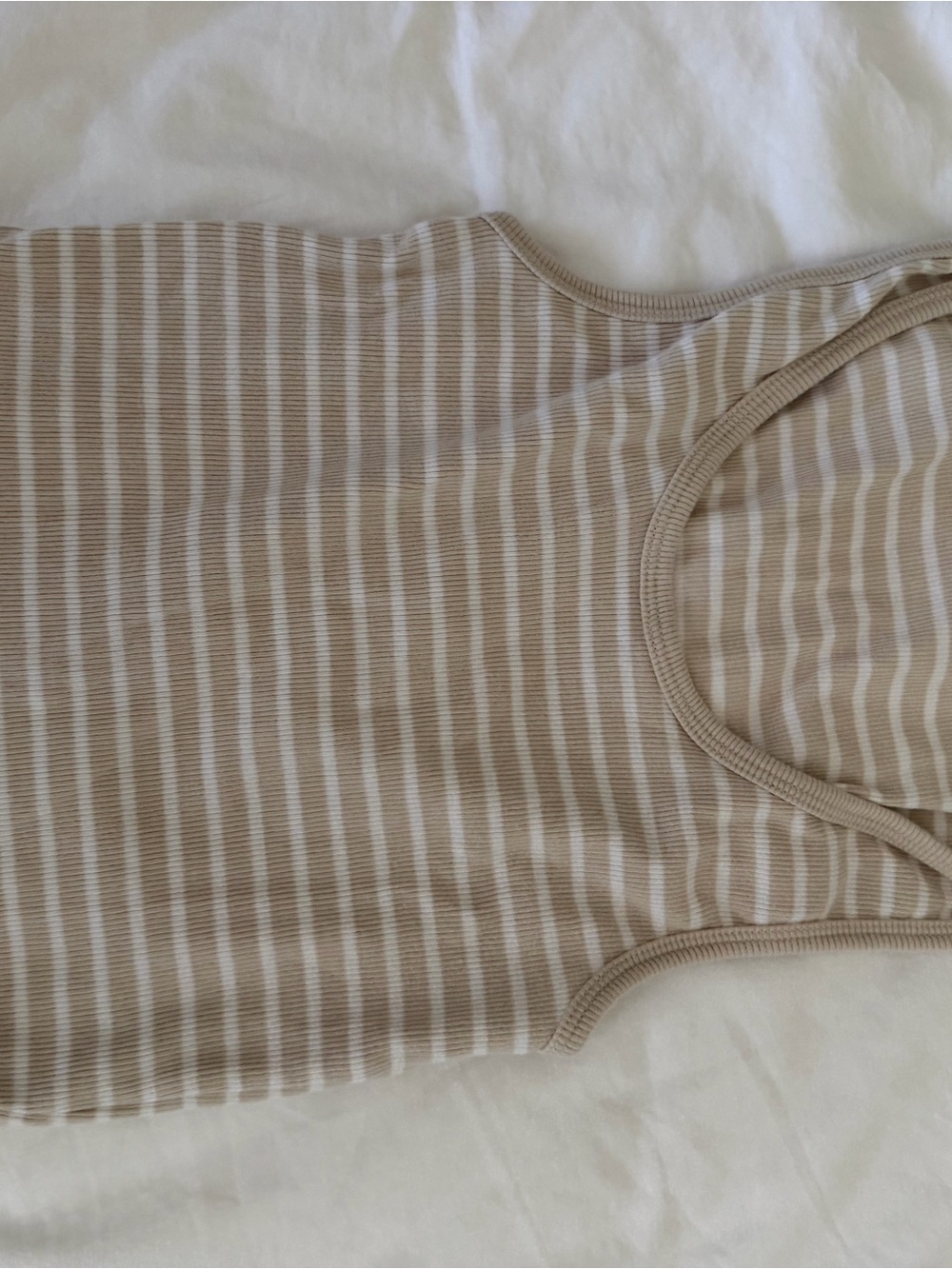 Z Supply Beige and White Striped Ribbed Tank Top